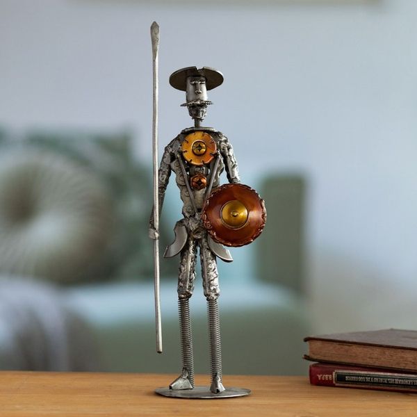 Alternate image for Upcycled Metal Sculpture of Don Quixote from Peru Quixote of La Mancha