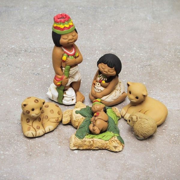 Alternate image for Handpainted Traditional Nativity Scene from Peru Set of 7 Born in the Amazon