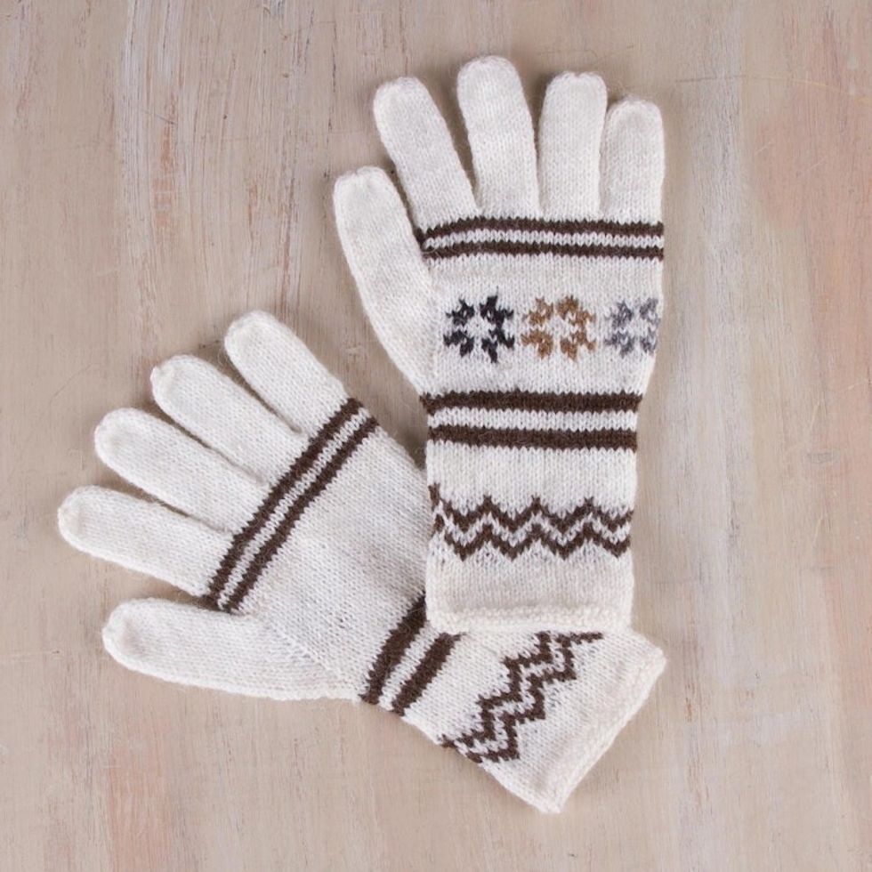 Hand Knitted White Alpaca Blend Gloves 'White Clouds'