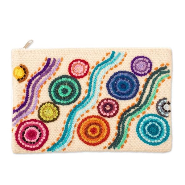 Alternate image for Colorful Wool Floral Cosmetic Bag Hand-Woven in Peru Stepping Stones