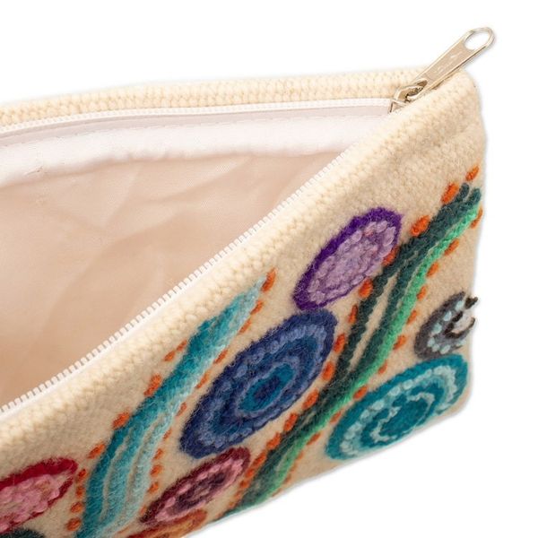 Alternate image for Colorful Wool Floral Cosmetic Bag Hand-Woven in Peru Stepping Stones