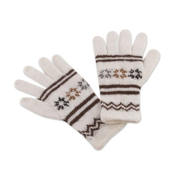 Alternate image for Hand Knitted White Alpaca Blend Gloves White Clouds