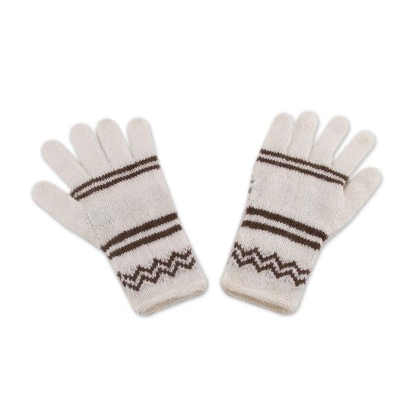 Alternate image for Hand Knitted White Alpaca Blend Gloves White Clouds