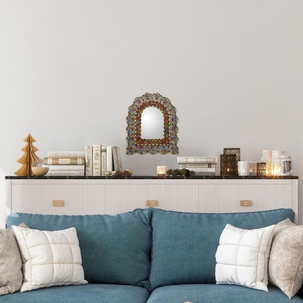 Alternate image for Reverse-Painted Glass Wood Wall Mirror with Floral Motifs Sweet Arrangement