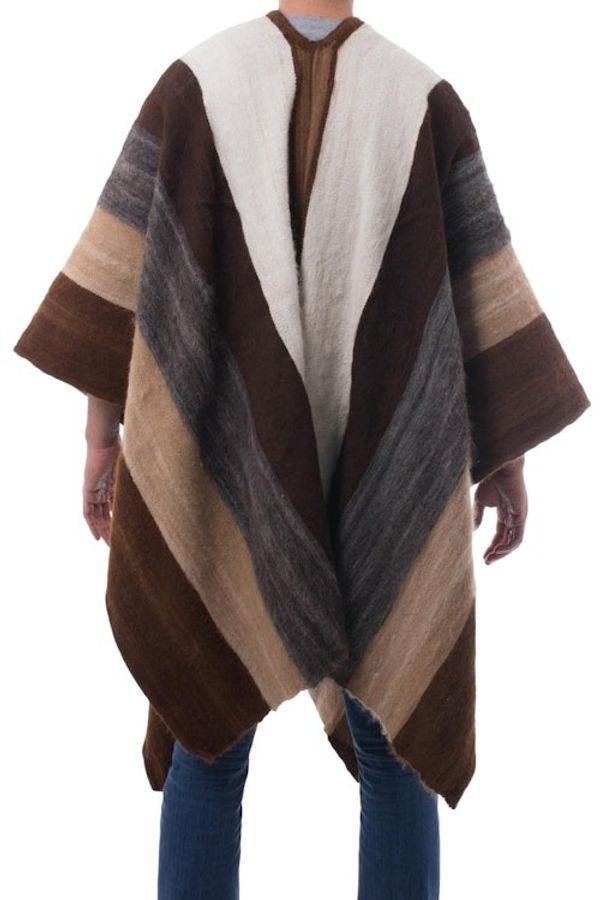 Alternate image for Mens Andean 100 Alpaca Handwoven Poncho in Earth Shades Andean Celebration