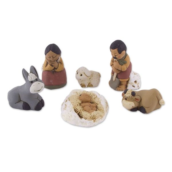 Alternate image for Petite Ceramic Andean Nativity Scene 6 Pieces Grandparents on Christmas Eve