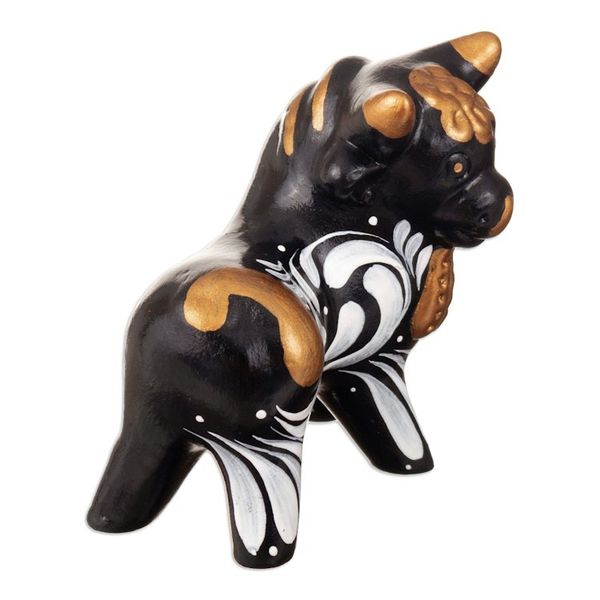 Alternate image for Traditional Andean Handmade Ceramic Bull Sculpture in Black Black Guardian of Pucar
