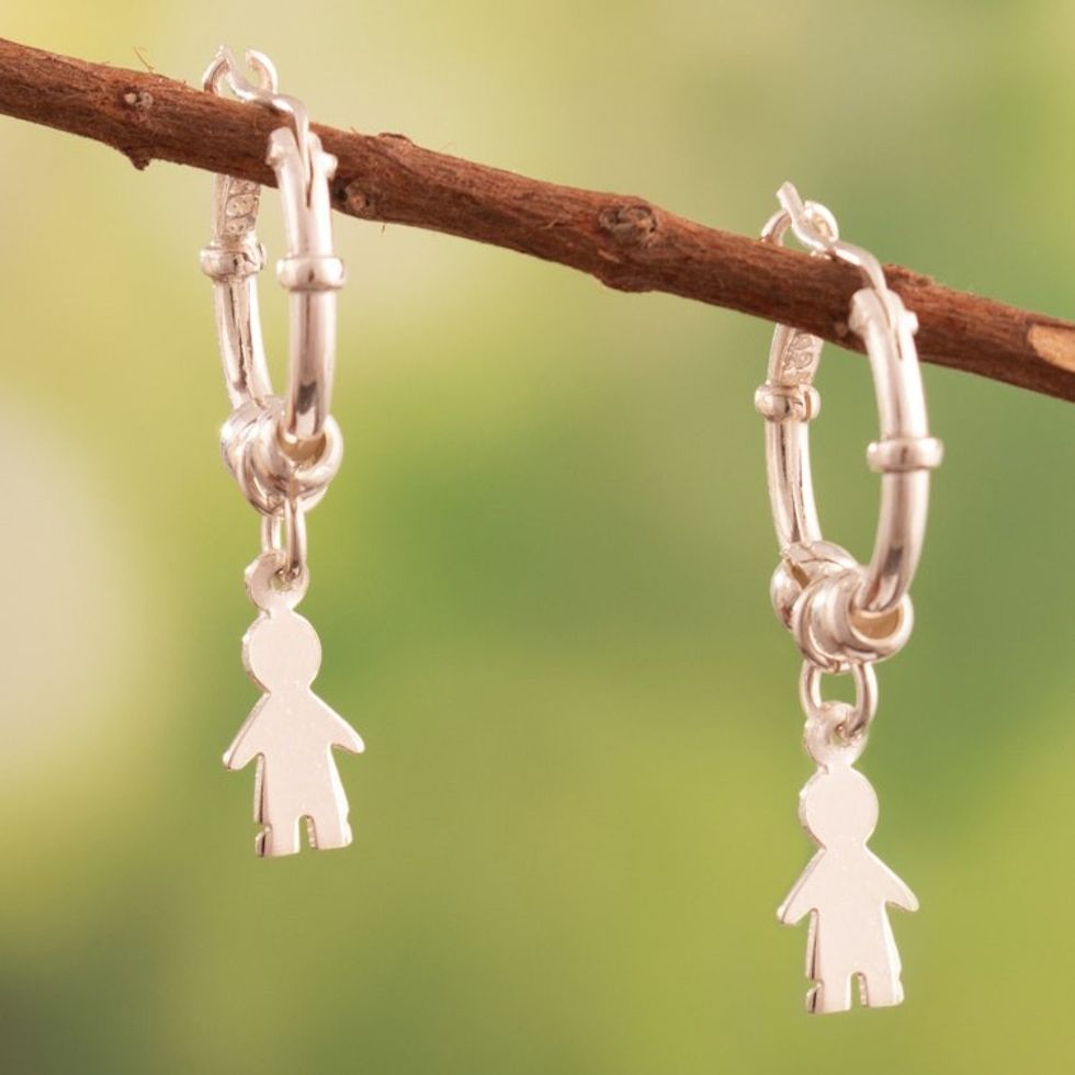 Polished Sterling Silver Hoop Earrings with Boy Motif 'Little Boy'
