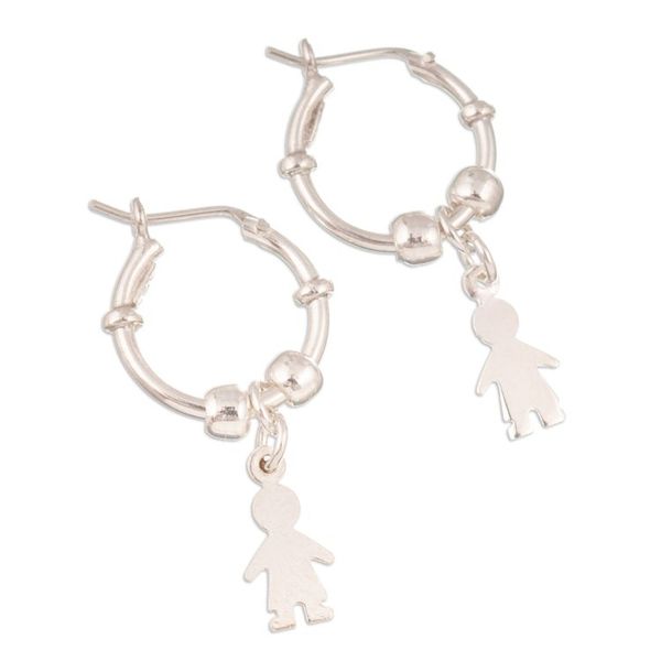 Alternate image for Polished Sterling Silver Hoop Earrings with Boy Motif Little Boy
