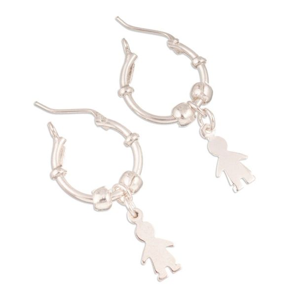 Alternate image for Polished Sterling Silver Hoop Earrings with Boy Motif Little Boy