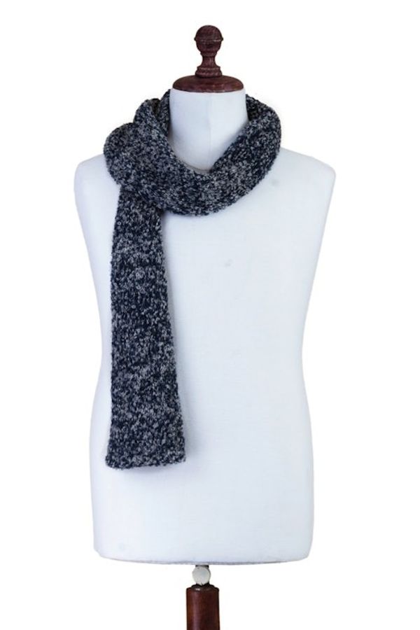 Alternate image for Peruvian Alpaca Blend Scarf in Blue and Grey Boucle Blue Boucle