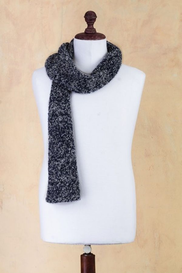 Alternate image for Peruvian Alpaca Blend Scarf in Blue and Grey Boucle Blue Boucle