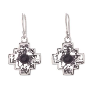 Alternate image for Onyx Chakana Cross Dangle Earrings from Peru Andean Trilogy Chakana