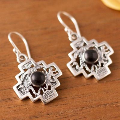 Alternate image for Onyx Chakana Cross Dangle Earrings from Peru Andean Trilogy Chakana