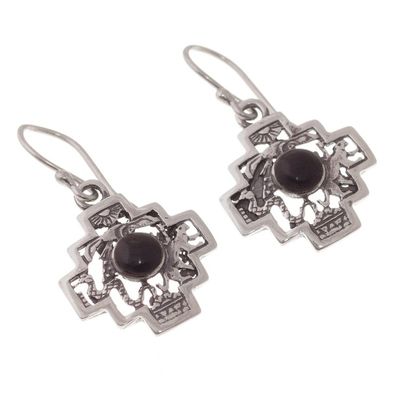Alternate image for Onyx Chakana Cross Dangle Earrings from Peru Andean Trilogy Chakana