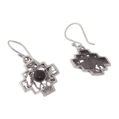 Alternate image for Onyx Chakana Cross Dangle Earrings from Peru Andean Trilogy Chakana