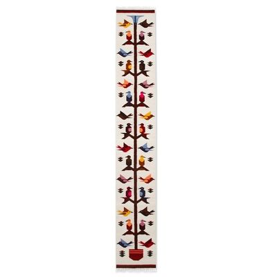 Alternate image for Colorful Bird-Themed Handwoven Wool Runner Rug 1x5 Birds of Life