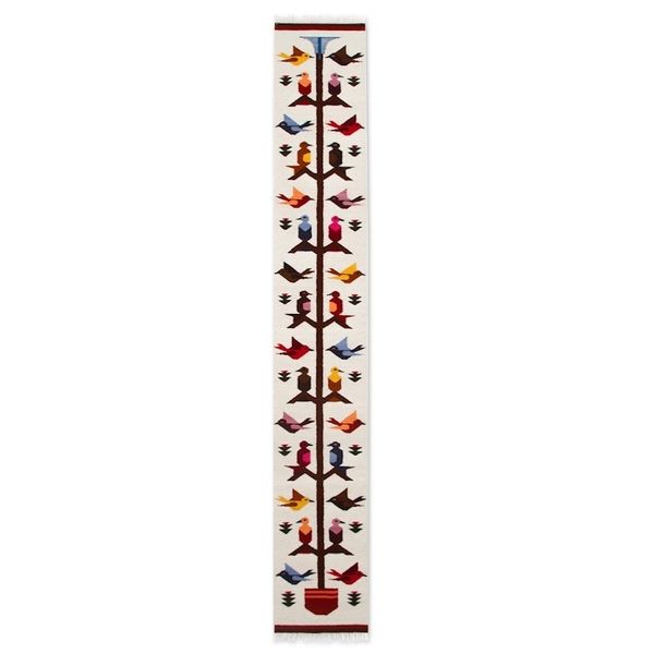 Image for Colorful Bird-Themed Handwoven Wool Runner Rug 1x5 Birds of Life
