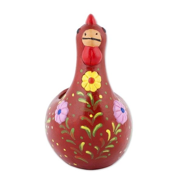 Alternate image for Handcrafted Red Ceramic Chicken Sculpture from Peru Songs of Dawn