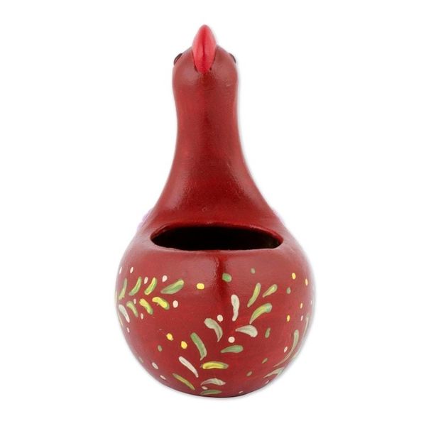 Alternate image for Handcrafted Red Ceramic Chicken Sculpture from Peru Songs of Dawn