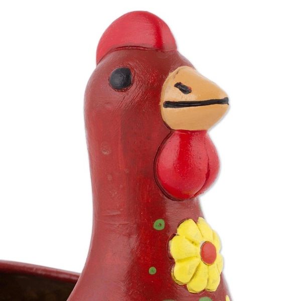 Alternate image for Handcrafted Red Ceramic Chicken Sculpture from Peru Songs of Dawn
