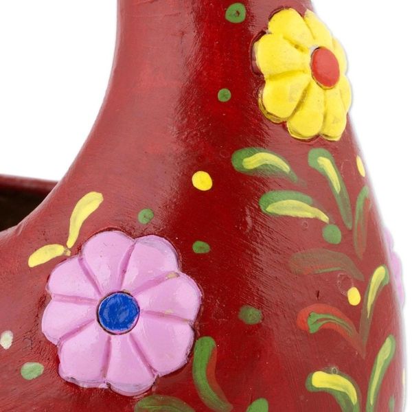 Alternate image for Handcrafted Red Ceramic Chicken Sculpture from Peru Songs of Dawn