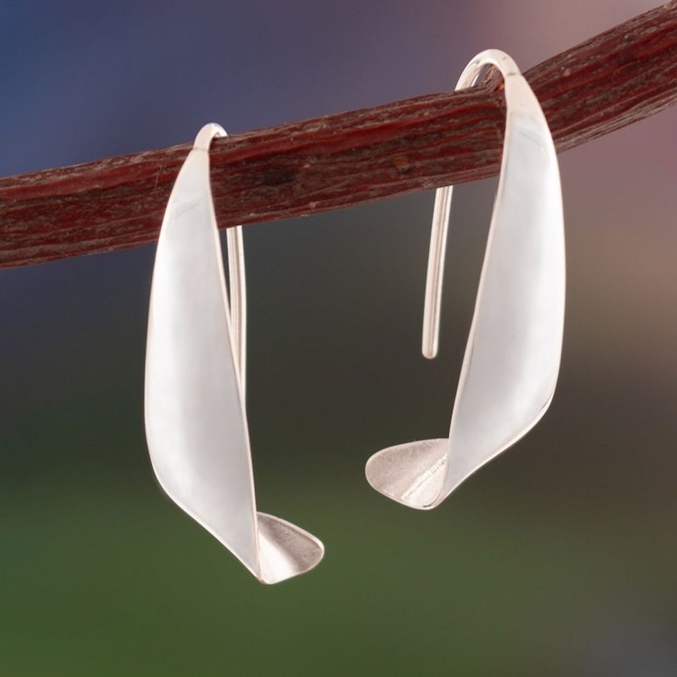 Contemporary Sterling Silver Drop Earrings from Peru 'Petite Wild Wind'