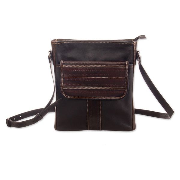 Alternate image for Adjustable Brown Leather Sling Bag with Embossed Motifs Urban Explorer