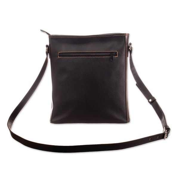 Alternate image for Adjustable Brown Leather Sling Bag with Embossed Motifs Urban Explorer