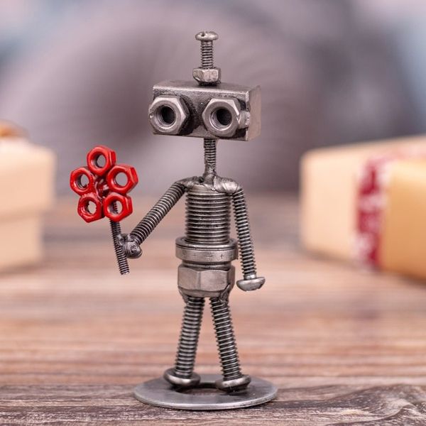 Alternate image for Eco-Friendly Recycled Metal Figurine of Robot with Flower Robotic Love