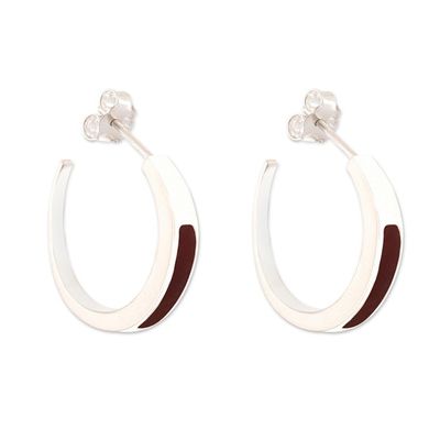 Alternate image for Sterling Silver Half-Hoop Earrings with Inlaid Jasper Stone Dual Enchantment
