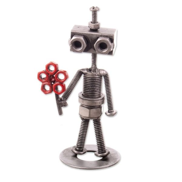 Alternate image for Eco-Friendly Recycled Metal Figurine of Robot with Flower Robotic Love
