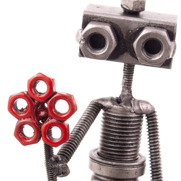 Alternate image for Eco-Friendly Recycled Metal Figurine of Robot with Flower Robotic Love