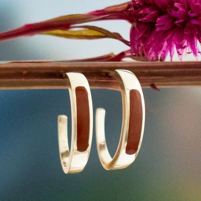 Alternate image for Sterling Silver Half-Hoop Earrings with Inlaid Jasper Stone Dual Enchantment