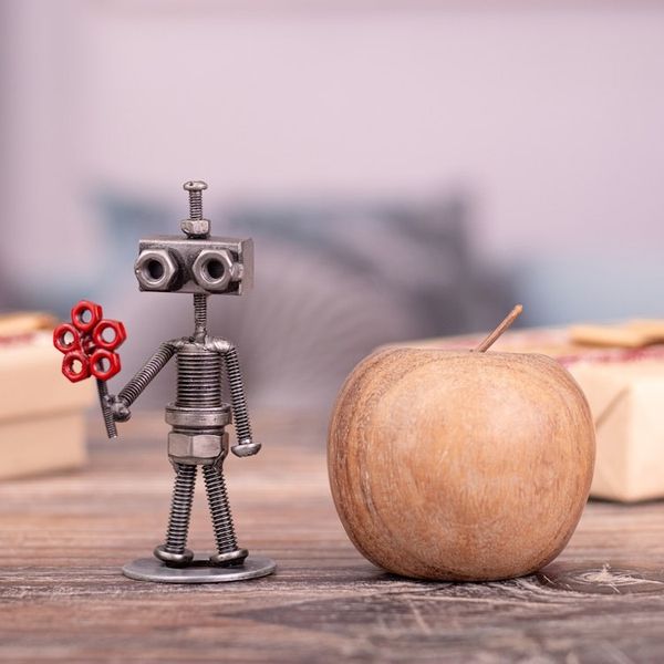 Alternate image for Eco-Friendly Recycled Metal Figurine of Robot with Flower Robotic Love