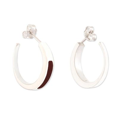 Alternate image for Sterling Silver Half-Hoop Earrings with Inlaid Jasper Stone Dual Enchantment