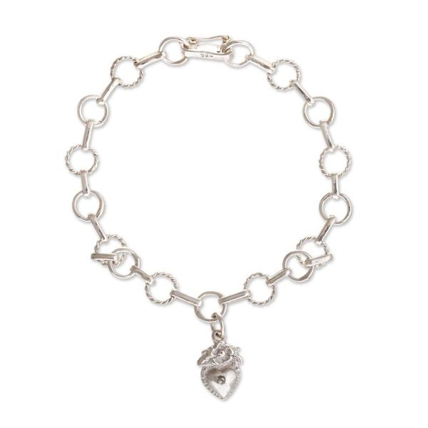 Alternate image for Religious Sterling Silver Heart Link Bracelet from Peru Divine Heart