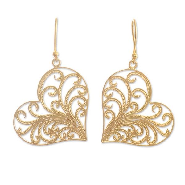 Alternate image for Heart-Shaped Gold-Plated Earrings Handcrafted in Peru Flourishing Heart