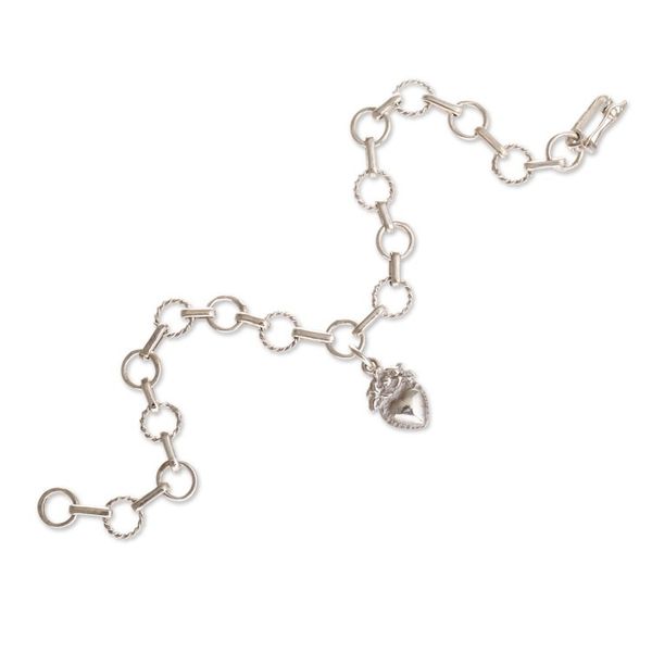 Alternate image for Religious Sterling Silver Heart Link Bracelet from Peru Divine Heart