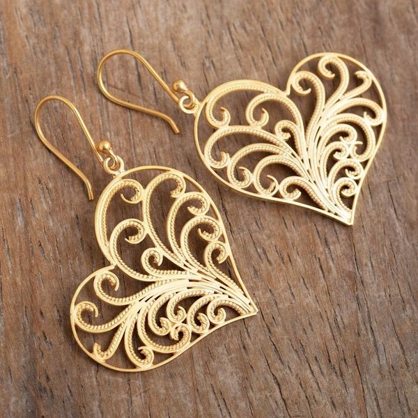 Alternate image for Heart-Shaped Gold-Plated Earrings Handcrafted in Peru Flourishing Heart