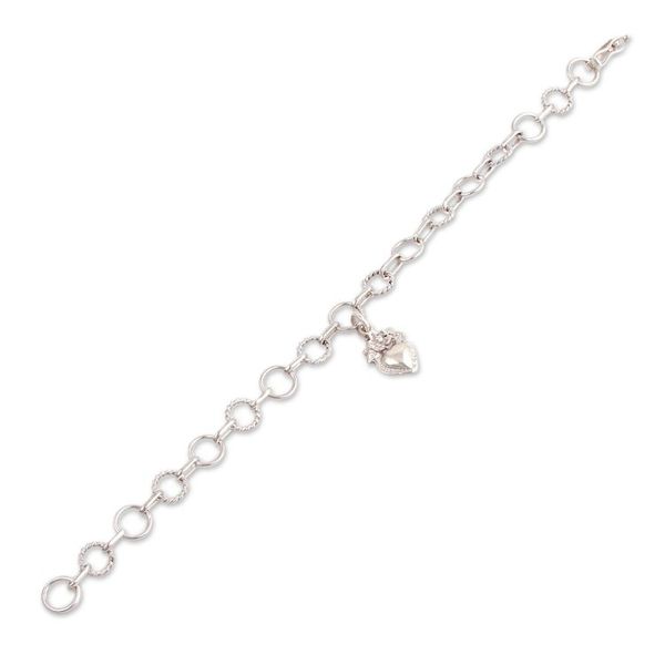 Alternate image for Religious Sterling Silver Heart Link Bracelet from Peru Divine Heart
