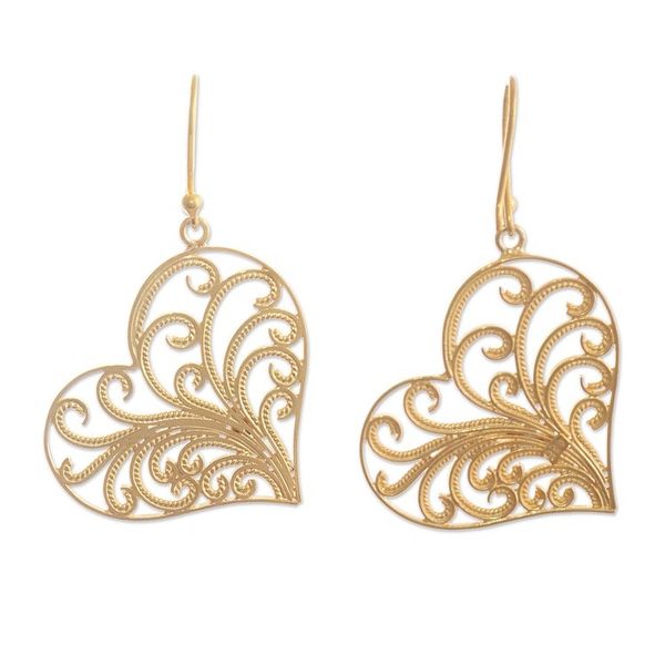 Alternate image for Heart-Shaped Gold-Plated Earrings Handcrafted in Peru Flourishing Heart