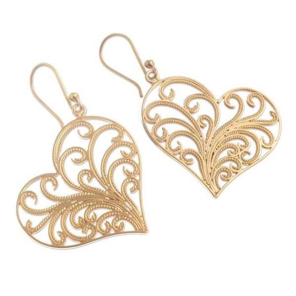 Alternate image for Heart-Shaped Gold-Plated Earrings Handcrafted in Peru Flourishing Heart