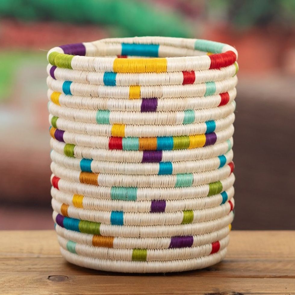 Handcrafted Natural Fiber Decorative Holder in Vibrant Hues 'Rainbow Kitchen'