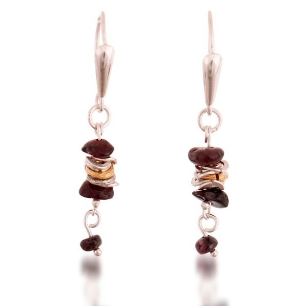 Alternate image for Garnet and Silver Dangle Earrings with 18k Golden Accents Vibrant Gems