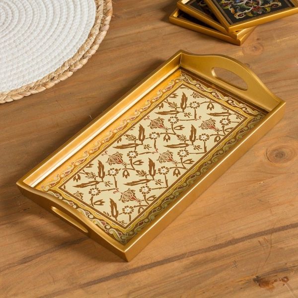 Alternate image for Gold-Tone Reverse-Painted Glass Tray from Peru Golden Colonial