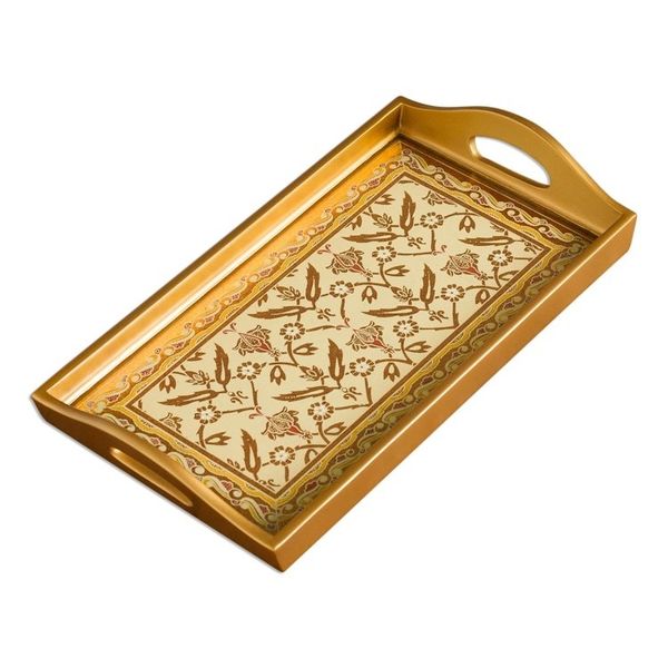 Alternate image for Gold-Tone Reverse-Painted Glass Tray from Peru Golden Colonial