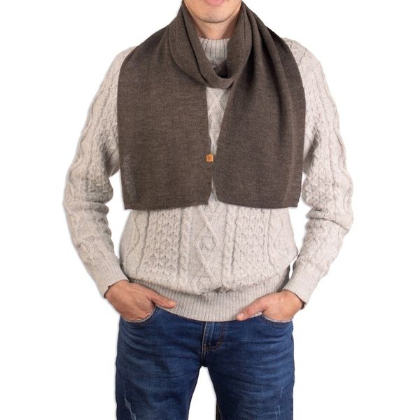 Alternate image for Knit Alpaca Blend Scarf in Brown Shade from Peru Cozy Sepia