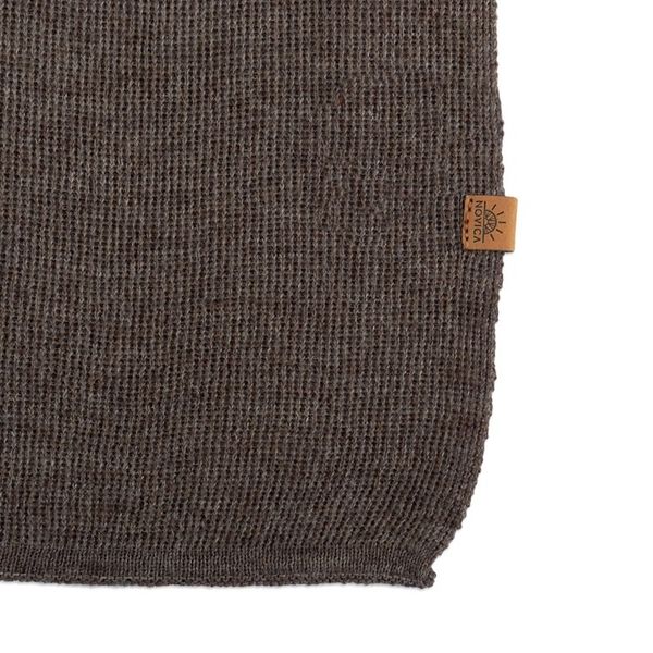 Alternate image for Knit Alpaca Blend Scarf in Brown Shade from Peru Cozy Sepia