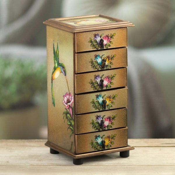 Alternate image for Hummingbirds Reverse Painted Glass Jewelry Box from Peru Flying Hummingbirds